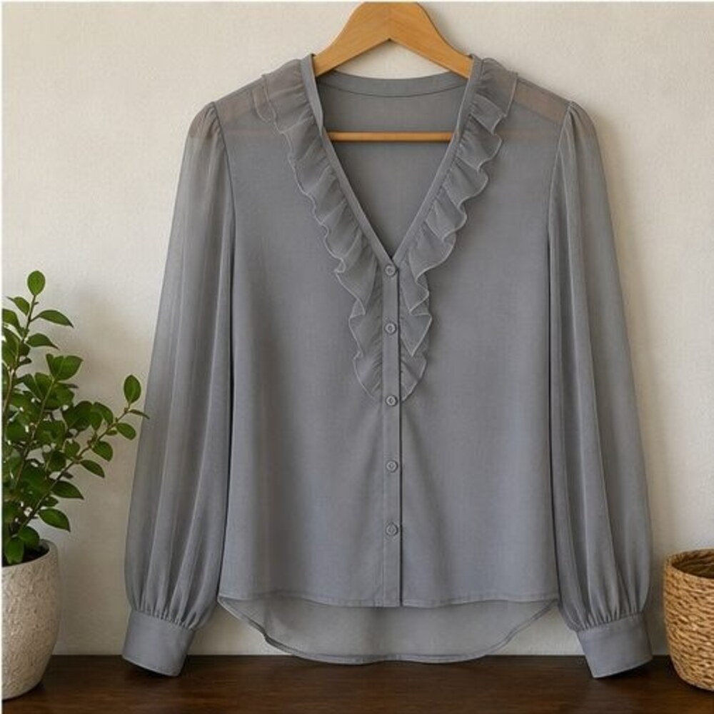 Gray Ruffle Blouse